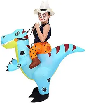 Inflável Dinossauro Traje para Crianças Azul, Montando um Dinossauro Explodir Traje para o Menino Girlfor Festa de Natal Cosplay, Vestir-ups 0