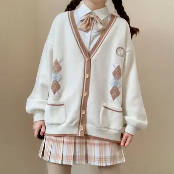 início da primavera novo Japonês estilo de colégio jk uniforme camisola de malha cardigan camisa saia plissada terno menina estudante