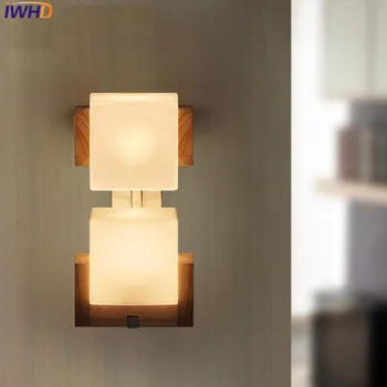 IWHD de Madeira da Parede do DIODO emissor de Luzes Para a Iluminação Home Criativo Quadrado de Vidro, Parede de Luz 2 Cabeças Wandlamp Quarto da Escada Lamparas de pared 1