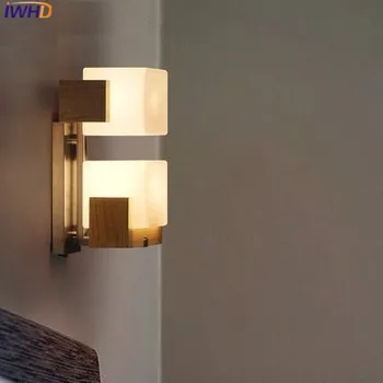 IWHD de Madeira da Parede do DIODO emissor de Luzes Para a Iluminação Home Criativo Quadrado de Vidro, Parede de Luz 2 Cabeças Wandlamp Quarto da Escada Lamparas de pared 3