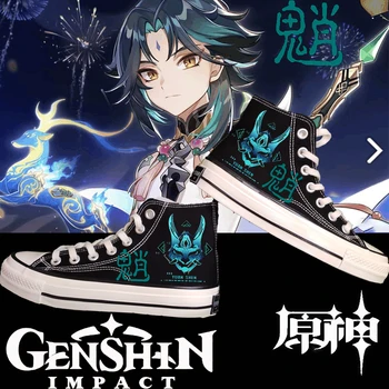Jogo Genshin Impacto Xiao Impressão de Sapatos de Lona de Cosplay de Alta Topo Sapatilhas Casuais Sapatos Jogo de Moda Genshin Impacto Xiao sapatos Botas