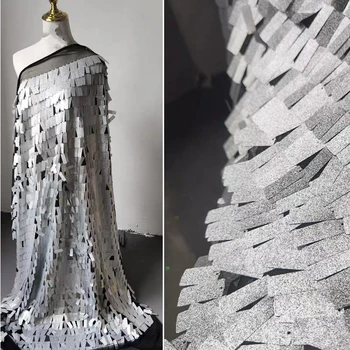 Lantejoulas Tecido de Gaze, Bordada de Prata Brilhante Praça Lantejoulas DIY Adereços de Decoração de Vestido de Noiva Saia Estágio de Designer de Roupas de Tecido