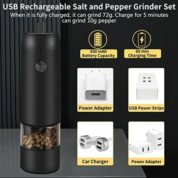 LJL-Pimenta do Moinho Elétrico de Sal E Pimenta de Moinho de USB Recarregável Spice Moinho em Funcionamento Automático, Moedor de Cerâmica 1