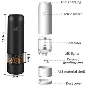 LJL-Pimenta do Moinho Elétrico de Sal E Pimenta de Moinho de USB Recarregável Spice Moinho em Funcionamento Automático, Moedor de Cerâmica 4