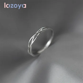 LOZOYA CZ 925 Siver Anéis de Brilhante Oco Cruzar a Linha de Homens E Mulheres de Temperamento Simples Anel de Tendência de Moda Jóias 0
