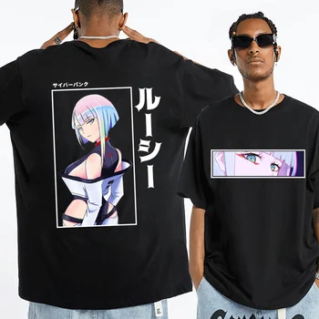 Lucy Olhos Cyberpunk Edgerunners T-Shirt Homens Mulheres Anime Teen Preto Tendência De Curto Mangas T-Shirt Em Escola Japonesa De Algodão T-Shirt