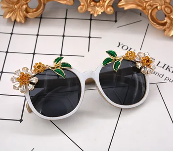 Marca Barroco Óculos de sol das Mulheres 2018 Diamante do cristal de rocha da Folha de Óculos de Sol UV400 Senhoras Tons Oculos De Sol Gafas Feminino de Festa 0