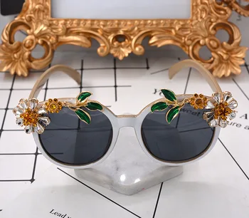 Marca Barroco Óculos de sol das Mulheres 2018 Diamante do cristal de rocha da Folha de Óculos de Sol UV400 Senhoras Tons Oculos De Sol Gafas Feminino de Festa 4