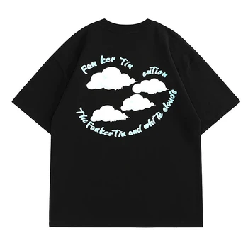 Maxbarley Homens grandes dimensões do T-Shirt dos Homens Plus Size 2022 Cloud Print Hip Hop Y2K Streetwear Harajuku Algodão T-Shirt Para Homens 0