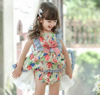 Menina espanhol Vestido de Princesa Lolita flor funda borboleta Vestido de Princesa 2-piece Set + shorts 0