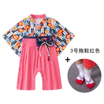 Menina Macaquinho Estilo Japonês Kawaii Girls estampa Floral Quimono Vestido para Crianças Traje de Roupas Infantis +meia 4
