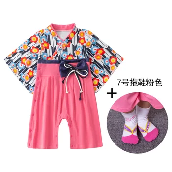 Menina Macaquinho Estilo Japonês Kawaii Girls estampa Floral Quimono Vestido para Crianças Traje de Roupas Infantis +meia 5