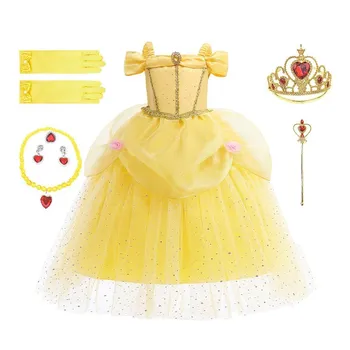 Menina Princesa Belle Em Camadas De Tule Traje Novo Vestido De Noiva Crianças De Beleza E Traje De Luxo Filhos Festa De Aniversário Do Traje