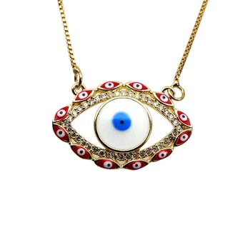 Micro zircão olho Mágico pingente de colar de Gotas de tinta olhos de cobre banhados a ouro DIY pescoço catenária colar da jóia
