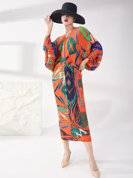Miyake plissado bat-manga vestido das mulheres impresso solta tamanho grande é fina e explosivo, um passo de saia reta mulheres 0