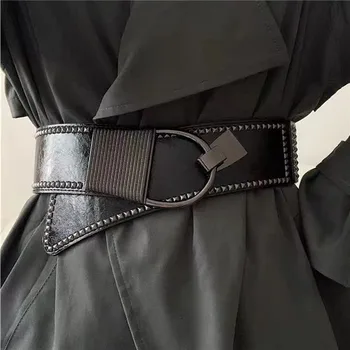 Moda Cor Sólida Feminino Rebite Cinto Largo Casaco Vestido Decorado Cintura Elástica Punk Cinto Cintos Para Senhoras De Luxo Designer Da Marca 1