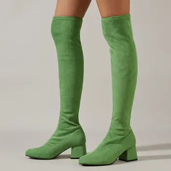 Moda Em 2022 Casuais das Mulheres Sobre O Joelho Trecho Botas de Escorregar Sobre o Dedo do pé Redondo Rebanho Tempo de Inicialização Sapatos Confortáveis Pé Calçado