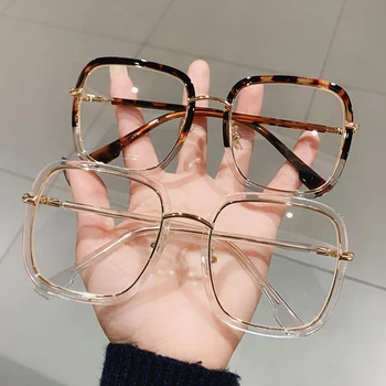 Moda Grande Moldura Quadrada Óculos Quadro Clássico De Grandes Dimensões Limpar Vidros Ópticos Computador Óculos Óculos Unissex Vintage 4