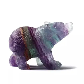 MOKAGY 2 Polegadas Natural Escultura Polido arco-íris da Fluorite Urso para Animais de Decoração 1pc