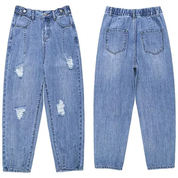 Mulher Mãe Jeans Mulher de Cintura Alta Jeans Folgada com Mulheres de Calça Azul Retro Senhoras de Verão Casual Jeans Calças das Mulheres 5