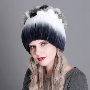 Mulheres Cap Nova Moda do Inverno russo Fur Real Chapéu de Venda Quente Natural Rex Rabbit Fur Quente Cap Senhoras Malha 100% Geunine Chapéu de Pele 0