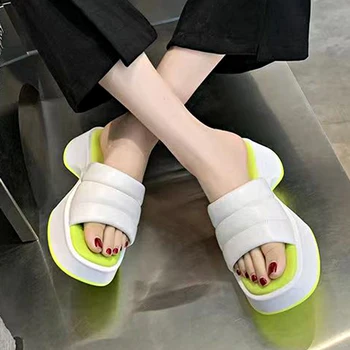 Mulheres Chinelos De Verão 2022 Plataforma De Cunhas De Meados De Saltos Laço Aberto Toe De Moda Chinelos De Quarto Praia Exterior Sapatos De Senhoras Zapatos De Muj