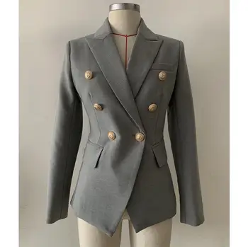 Mulheres elegantes cinza formal blazer da cor do ouro do botão double breasted slim sexy blazers outerwear r1959 0