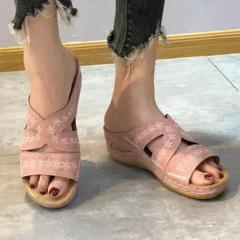 Mulheres Sandálias de Verão 2021 Sapatos Femininos Mulher Peep-toe Cunha Sandálias Confortáveis Sandálias Sandalias Femininas Plus Size 43