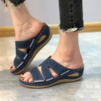 Mulheres Sandálias de Verão 2021 Sapatos Femininos Mulher Peep-toe Cunha Sandálias Confortáveis Sandálias Sandalias Femininas Plus Size 43 1
