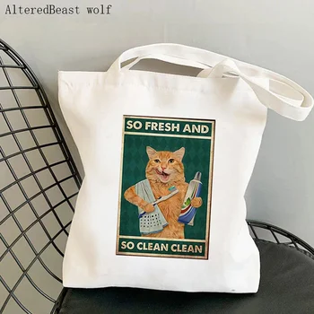 Mulheres Shopper bag Tão Fresca E Tão Limpo Limpo gato Saco de Harajuku Compras de Lona Shopper Bag girl bolsa Tote Ombro Senhora de Saco de