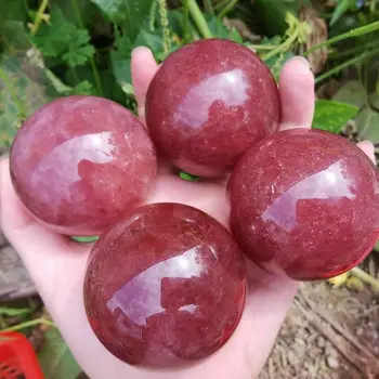 Natural de Morango Quartzo Esfera da Bola de Cristal de Reiki de Cura 1pc