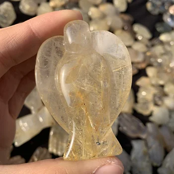 Natural Rutilated cristal de quartzo esculpida Anjo de pedra preciosa Anjo de Cura Estátua 0
