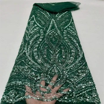 Nigeriano de Laço de Tecido Para Vestidos de Noiva Bordado Africana de Tule de Renda tubo Frisado Tecido de Lantejoulas francês Líquida Rendas de CD-315 0