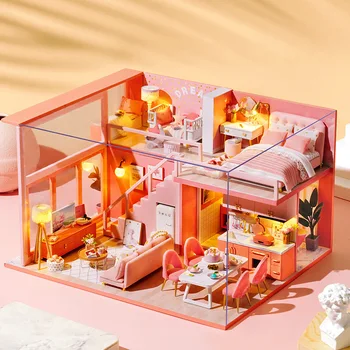Nova Casa De Bonecas Diy Em Miniatura Construção De Kits Roombox De Madeira, De Casas De Boneca Com Móveis Pequena Casa, A Montagem Do Modelo De Brinquedos Presentes De Aniversário