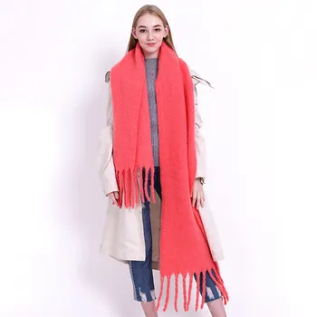 Nova de outono/inverno 2020 cor sólida espessa de borla cashmere imitação simples da moda xale quente cachecol lenço 3