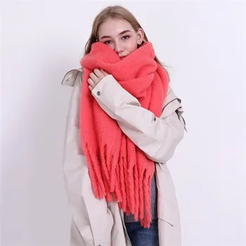 Nova de outono/inverno 2020 cor sólida espessa de borla cashmere imitação simples da moda xale quente cachecol lenço 4