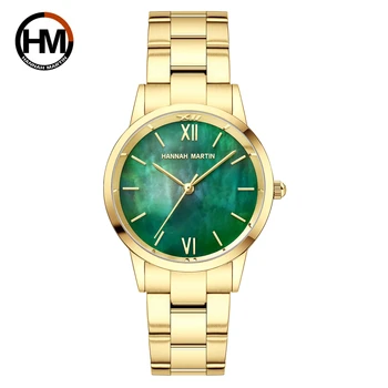 Nova Moda De Luxo Mulheres Verdes Relógio Elegante Pérola Da Ostra De Discagem Quartzo De Ouro Do Relógio De Pulso Movimento Japonês Montre Luxe Pour Femme 0
