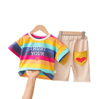 Nova Moda de Verão, Roupas de Bebê Menina Crianças Bonito T-Shirt, Shorts 2Pcs/Set Criança Casual Fantasia Infantil de Roupas de Crianças Trainings