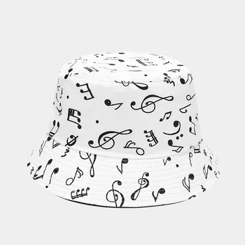 Nova Nota Musical Padrão de Dupla Face Pescador Cap Mulheres de Verão ao ar livre chapéu de Balde de Passeio Homem de Chapéu de Sol Bacia do Chapéu