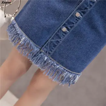 Novo 2018 Primavera Verão as Mulheres de Mini Saia Jeans de Cintura Alta Sexy Pendão de Uma linha-Saia Jeans Elegante Único Breasted Saias Xnxee 4
