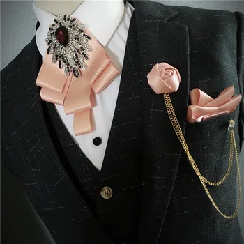 Novo Britânico de Strass, Laço de Alto Luxo Homens Banquete de Bolso Jóias Toalha Alfinete de gravata borboleta Conjunto de Homens Acessórios do Casamento 2