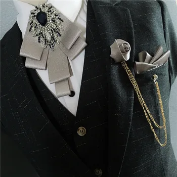 Novo Britânico de Strass, Laço de Alto Luxo Homens Banquete de Bolso Jóias Toalha Alfinete de gravata borboleta Conjunto de Homens Acessórios do Casamento 3