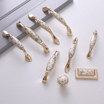 Novo Chinês de ouro padrão clássico do armário closet cerâmica lidar com armário de cabeceira da gaveta do guarda-roupa do armário maçaneta da porta