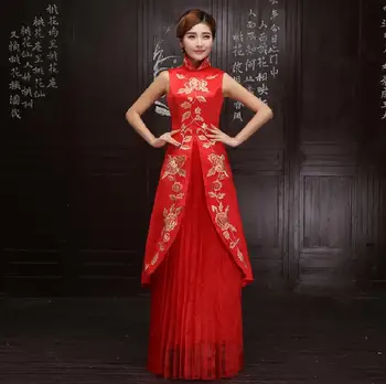 Novo design longa cheongsam bordado vestido tradicional Chinesa 0