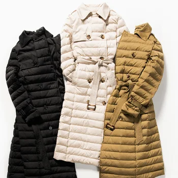 Novo inverno emagrecimento temperamento mais longo sobre o joelho para baixo do casaco para as mulheres fino, branco morno edredom casaco 5