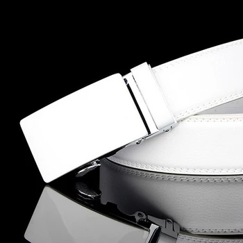 Novo prateleiras, dos homens de moda exclusivo design casual e minimalista cinto de couro , Branco automática de correias de homens ,de tamanho Grande mens cintos de 160 cm 1