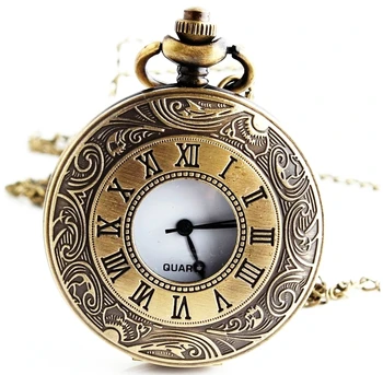 NOVO Tamanho Médio de Bronze relógio de bolso do número romano relógio estilo Colar estilo antiquado mulher Gneva Estilo 0