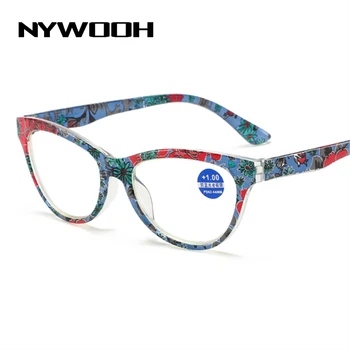 NYWOOH Mulheres de Olhos de Gato de Óculos de Leitura Anti Luz Azul Óculos da Moda Feminina Impressão Hipermetropia Óculos de Dioptria +1.0 1.5 4.0 0