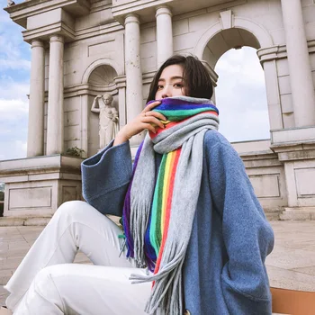 O coreano arco-íris de Inverno Cachecol Mulheres Cachecol de Cashmere de Alta Qualidade, as Mulheres formam a Pashmina Lenços 230*65CM