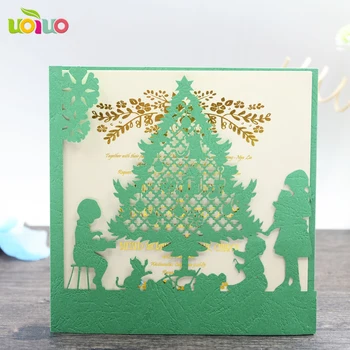 o envio gratuito de corte a laser de papel de várias cores personalizáveis únicas feitas à mão festa de Natal cartão de convite de Natal cartão de saudação
